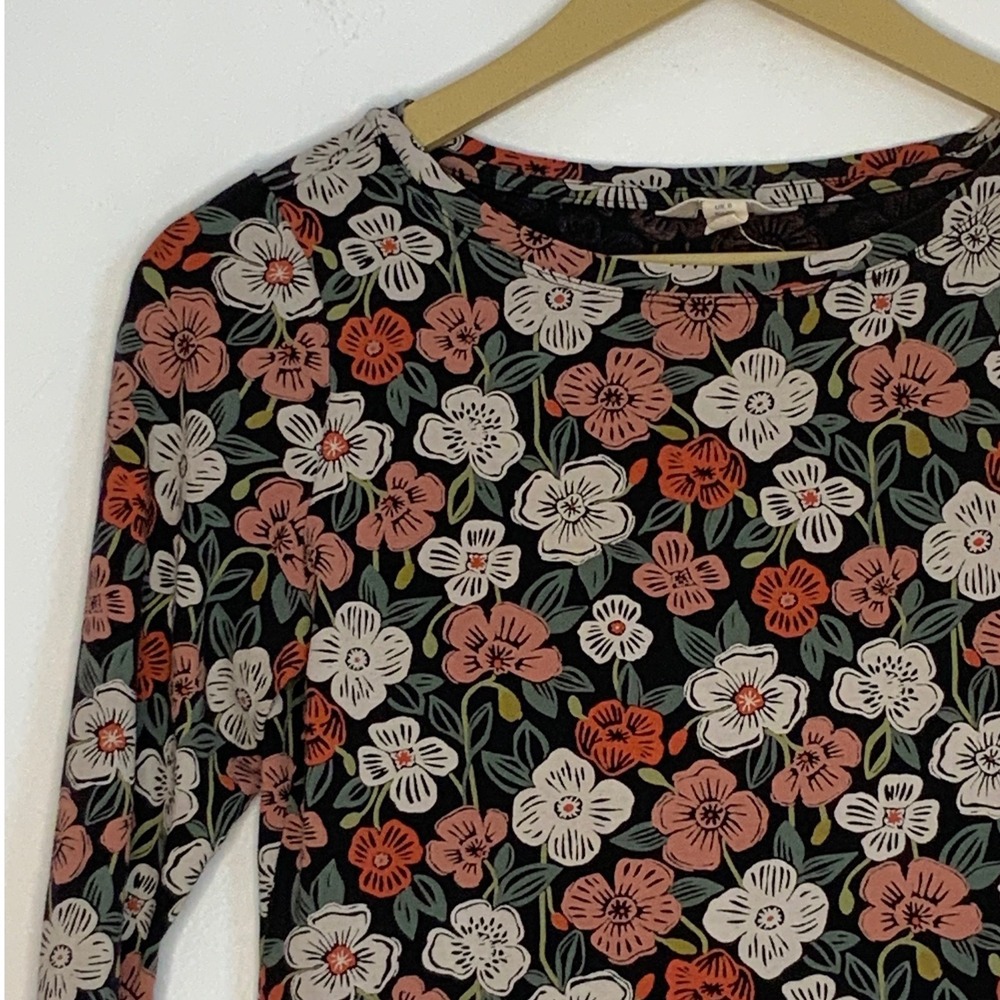 Seasalt Cornwall Floral Top Womens Size 4 Black Pink 3/4 Sleeve Organic Cotton - Picture 4 of 9